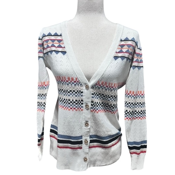 Pendleton Aztec Eyelet Button Cardigan Size XS Linen Cotton Geometric Southwest - Picture 1 of 13